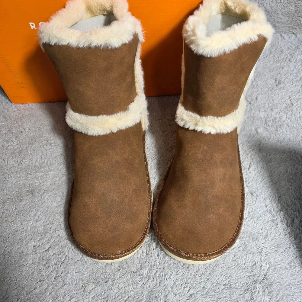 Rocket Dog Womens Brown Faux Leather & Fur Lined Winter Boots Size 7.5‎ NEW